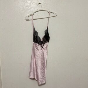 Victoria's Secret Pink Satin Chemise with Black Lace